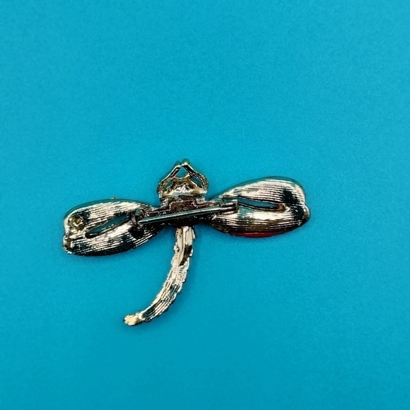 Dragonfly red enamel and rhinestones accents Brooch - Picture 3 of 4